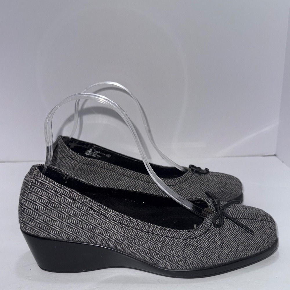 A2 by Aerosoles BlackWhite Herringbone Low Wedge Heel Bow 8.5 Preppy Office 90s - Picture 2 of 11